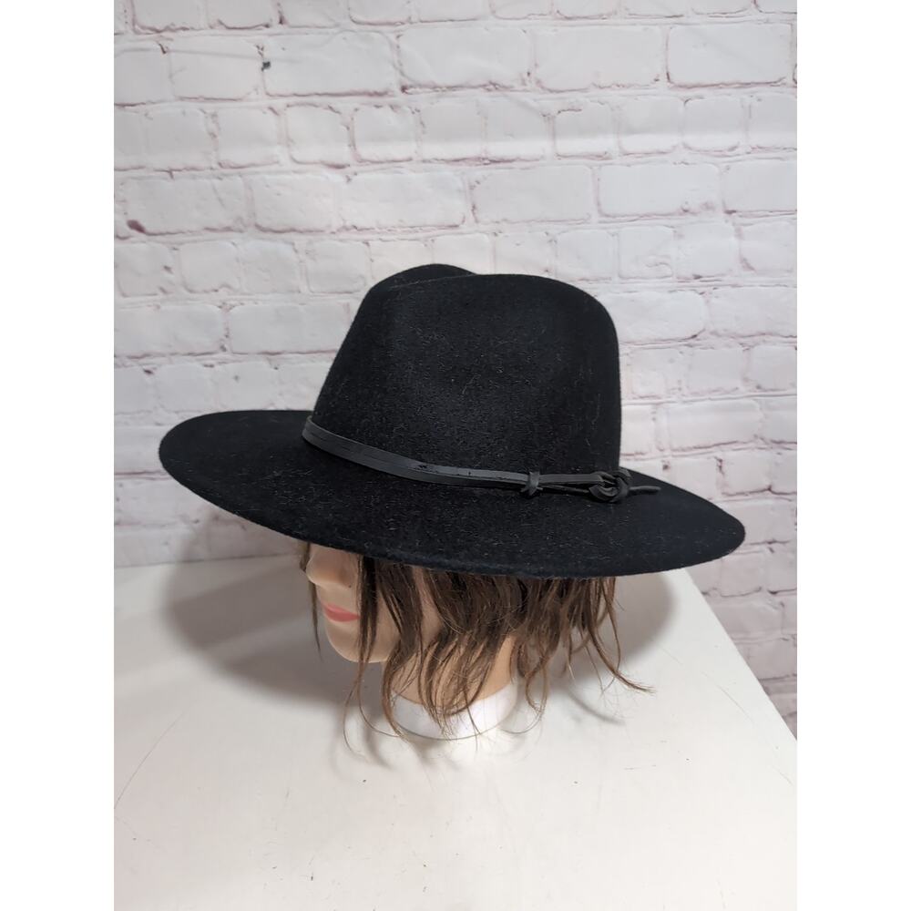 WYETH Wool Womens Wide Brim Hat Black One Size Leather Trim Western